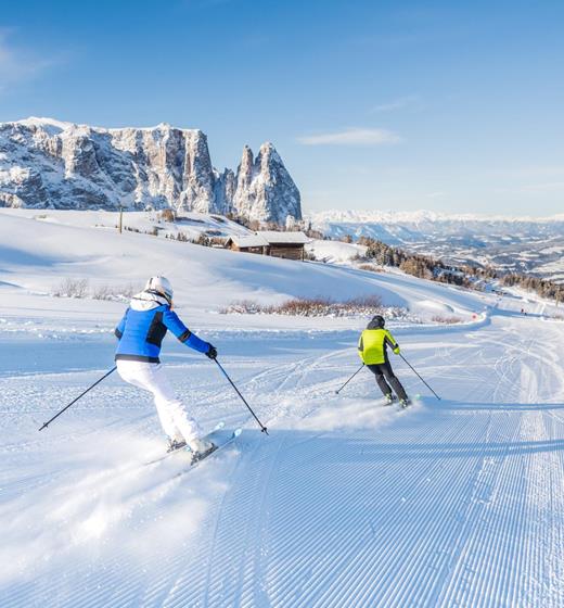Perfectly groomed slopes, crisp air, and stunning views – ski bliss on the Alpe di Siusi