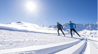 Two cross-country skiers
